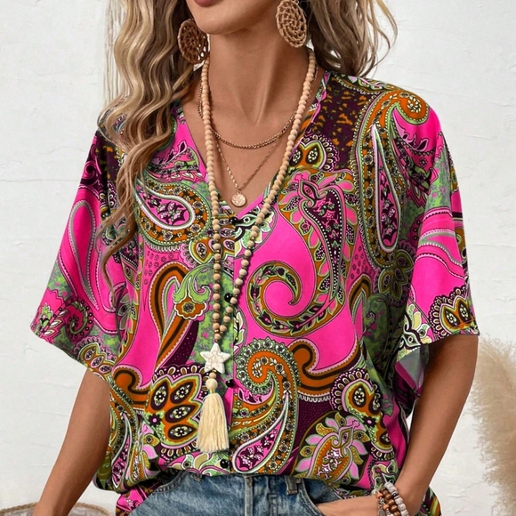 Tops - Printed Batwing Sleeve Shirt